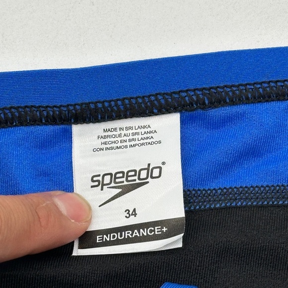 Speedo Men's Swimsuit Brief Launch Endurance+ Colors Black/Blue Med - Picture 4 of 7